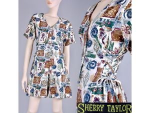 S/M Vintage 1990s Tribal Lace Up Sides Mini Romper Shorts Dress Summer Beach by Sherry Taylor