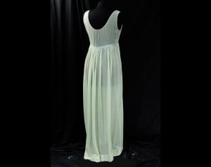Large 1960s Nightgown - Mint Green Silk Sheer Bohemian Negligee - Romantic 60s Hippie Trousseau  - Fashionconstellate.com