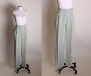 1970s Green & White Striped Double Knit Polyester Two Piece Blouse and Pants Suit - Fashionconstellate.com
