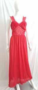 1950s Sheer Red Ruffled Negligee Nightgown by Snowdon 36 Bust