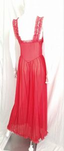 1950s Sheer Red Ruffled Negligee Nightgown by Snowdon 36 Bust - Fashionconstellate.com