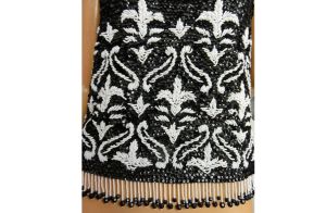 Vintage 1960s Beaded Sweater Shell/Black and White Sleeveless Tank Top w/Fringe by Mays - Fashionconstellate.com