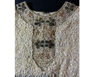 Vintage 60s Beaded Top Sequin & Lace Cream Sweater 3/4 Sleeves / Imperial Imports British Hong Kong - Fashionconstellate.com