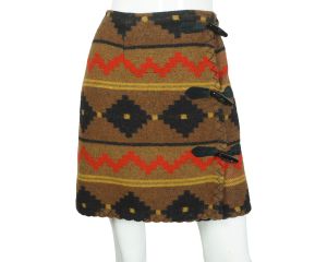 Vintage Southwestern Blanket Mini Skirt Country Wraparound 31” W