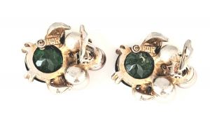 1950s HAR Green AB Stone and Enamel Leaf Clip On Earrings - Fashionconstellate.com
