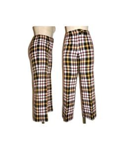 70s Plaid Pants |  Woven High Waist Kick Flare | S/M  W 28'' x L 28''