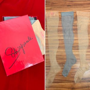 Mid Century Schiaparelli Stockings NEW IN BOX | 3 Pairs | Gold Shimmer | Silver Shimmer | Size 9 1/2