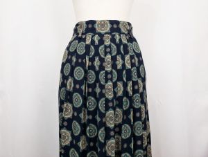 90s Skirt Navy Blue Floral Geometric Print Rayon Pockets by Jones New York | Vintage Misses 8 - Fashionconstellate.com