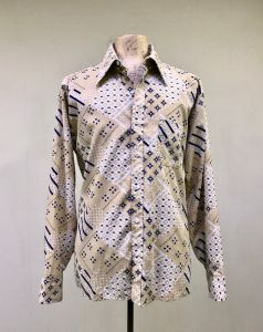 Vintage 1970s Beige Bandana Print Shirt, Arrow Brigade European Taper Fit, Cotton Blend, Extra Large - Fashionconstellate.com