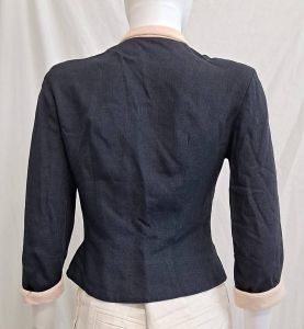 1950s Heathered Navy Blue Wool Suit Jacket with Angora Trim Nipped Waist 34 Bust Petite - Fashionconstellate.com