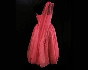 Size 4 1950s Party Dress - Strapless Pink Cocktail with Bouffant Full Bubble Skirt and Bare Shoulder - Fashionconstellate.com