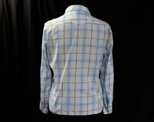 1950s Big E Levi's Western Shirt - Ladies' Size 12 Rockabilly Rodeo Cowgirl Blue Plaid Top - Fashionconstellate.com