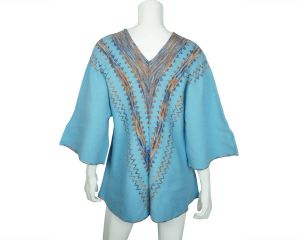Vintage 70s Sweater Cuddle Knit Zig Zag Pattern Blue Size L - Fashionconstellate.com