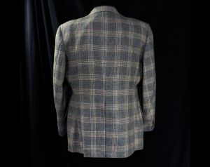 Men's 1970s Pastel Plaid Suit Jacket - Large Nice Quality 70s Gray Wool Tailored Sport Coat - Preppy - Fashionconstellate.com