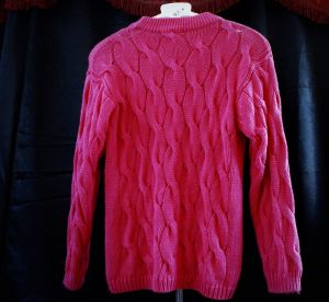 M/ Vintage 80s Cable Knit Sweater, Hot Pink Chunky Knit Sweatshirt, Pink Sweatshirt by Jennifer Reed - Fashionconstellate.com