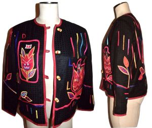90s era Bohemian Jacket with Patchwork Tulips & Toggle Buttons | Vintage Petite S fits XS/Small - Fashionconstellate.com