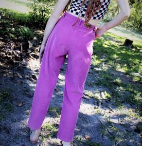 S/ Vintage Pink Mom Jeans, 70s Lee Corduroys, Tapered, Straight Leg w/ Cute Ankle Slits - Fashionconstellate.com