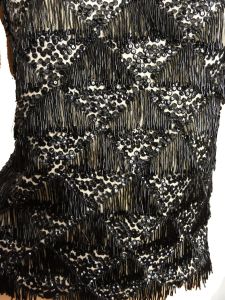 Vintage 60s Beaded Tank Top Black and White Fringed Sequin Sweater Shell - Fashionconstellate.com