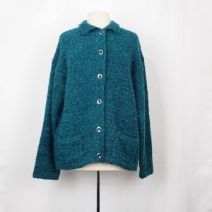 90s Teal Green Black Cardigan Sweater Nubby Knit by Le Moda | Vintage Misses L