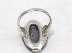 Sterling Ring - Silver & Antique Style Hematite Stone - Mirror Like Mercury Gray Cabochon - Size 6  - Fashionconstellate.com