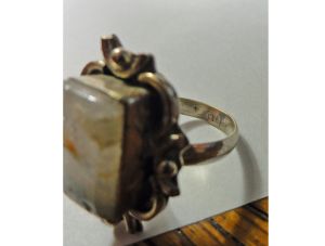 Vintage Semi Precious Stone Statement Ring 925 Sterling Silver with Green Gray Gem Native American - Fashionconstellate.com