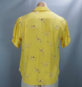 90s Bright Yellow IKE Behar Silk Shirt / Blouse, Unisex, Size 10 - Fashionconstellate.com