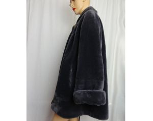 Vintage 1960s Coat Short Fake Fur Gray Faux Fur Winter Teddy Bear Coat by Cloud No. 9 | XL - Fashionconstellate.com