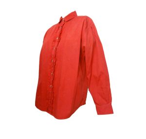Eddie Bauer Vintage 1980s Blouse Red Cotton Ruffled Tucked Button Front Shirt | L - Fashionconstellate.com