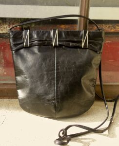 70's 80s Black Italian Leather Shoulder Bag Pouch with Gold Accents by Lola Italy | 9'' x 9'' x 2'' - Fashionconstellate.com