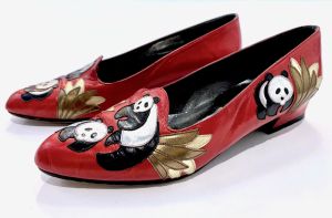 80s Panda Themed Kitten Heels Margaret J Leather Shoes | Size 5 M - Fashionconstellate.com