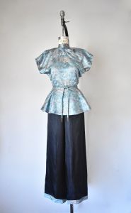 Lin Dai two piece set, 40s silk pajama set, loungewear women, vintage lingerie, 1940s clothing