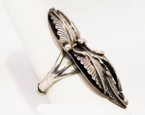 Sterling Statement Ring - Size 8 Silver Tropical Leaves Berries - Native American Artisan Edith Kee  - Fashionconstellate.com