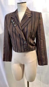 80's Striped Cropped Military Jacket by Componix | Crop Statement Blazer | Fits XS/S - Fashionconstellate.com
