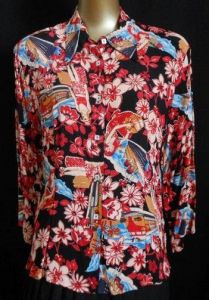90s Loco Lindo Blouse, Travel Novelty Print Shirt, Rayon Crepe Blouse, Made in California USA