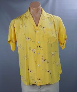 90s Bright Yellow IKE Behar Silk Shirt / Blouse, Unisex, Size 10