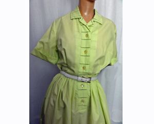 Vintage 1960s Sherbet Lime Green Cotton Shirtwaist Day Dress by Suburban Corner - Fashionconstellate.com