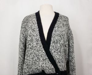 80s Cardigan Sweater Black White Marled Knit by D.D. Sloane | Vintage Misses M - Fashionconstellate.com