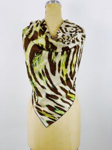Vintage Echo silk scarf brown green animal print large square - Fashionconstellate.com