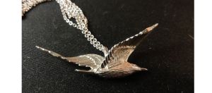 Vintage 60s Sterling Silver Swallow Flying Bird Necklace in Original Box - Fashionconstellate.com