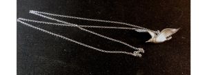 Vintage 60s Sterling Silver Swallow Flying Bird Necklace in Original Box