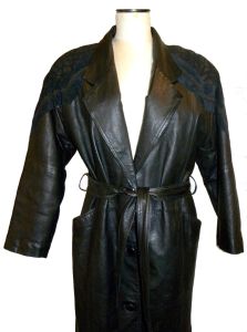 80s 90s Black Leather Belted Suede Trim Maxi Trench Coat by D.A.N.Y. | XS/S - Fashionconstellate.com