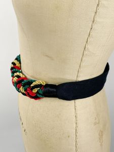 1980s braided belt red gold green cinch belt adjustable size - Fashionconstellate.com