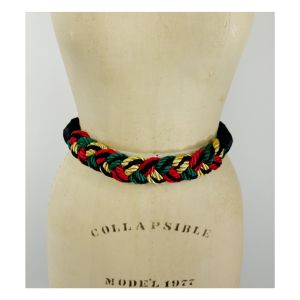 1980s braided belt red gold green cinch belt adjustable size