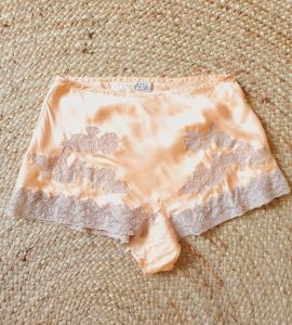 Shelby peach silk & lace tap pants, 1930s vintage lingerie, 1920s silk panties