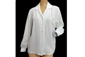 Vintage 1970s Blouse White Lacy Secretary Shirt Victorian Revival by BonWorth | M/L