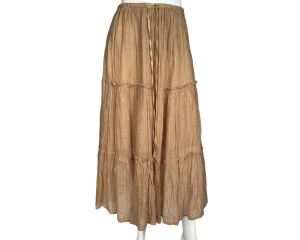 Vintage 1970s Indian Gauze Cotton Skirt w Metallic Gold Thread Striping Size S