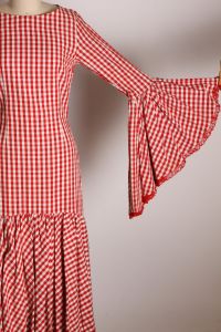 Early 1960s Red White Gingham Long Angel Sleeve Ankle Length Flamenco Spanish Cottagecore Prairie - Fashionconstellate.com