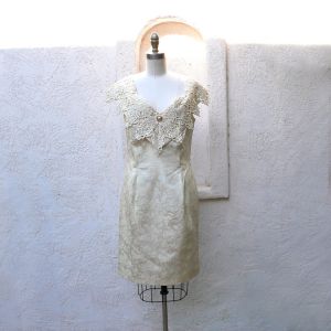 80s Wedding Dress, Size L, Lace Collar Dress by Scott McClintock