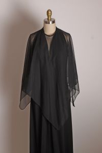 1970s Black Sleeveless Full Length Maxi Formal Cocktail Dress w/Matching Sheer Cape by San Gabriel - Fashionconstellate.com