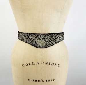 Vintage Zardozi embroidered belt black velvet silver bullion metallic Size 29 inch